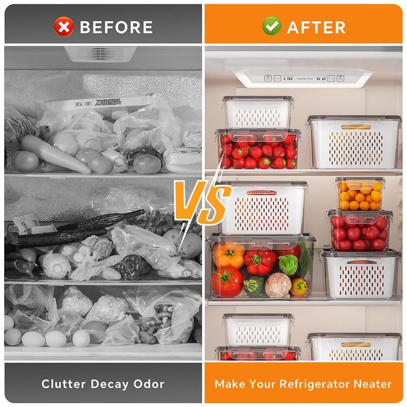 🔥Household transparent plastic food storage box-Including drain basket💧