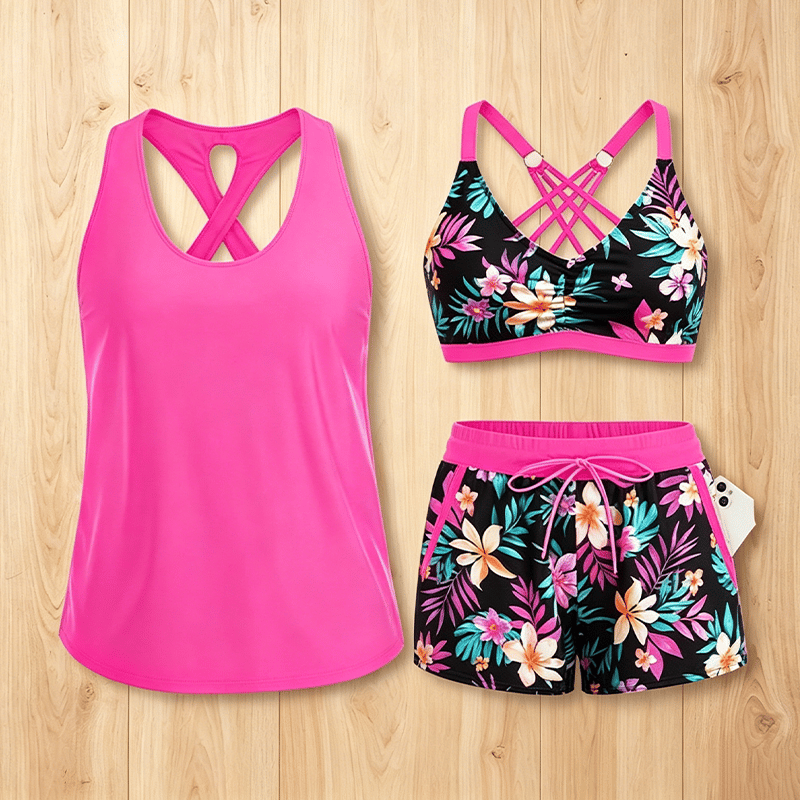 🔥Aqua Eve Three Piece Tankini with Shorts🩱