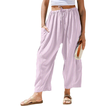 【SS26 Collection】TARSE Womens Wide Leg Gingham Striped Plaid Pants Casual Barrel Loose Drawstring Low Waist Palazzo Harem Pants with Pockets