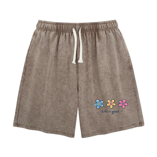 Women's Soft Cotton Blend Washed Floral Shorts, Casual Summer Travel Streetwear Bottoms