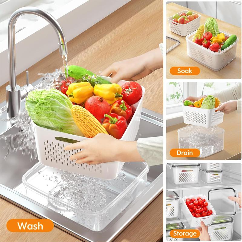🔥Household transparent plastic food storage box-Including drain basket💧
