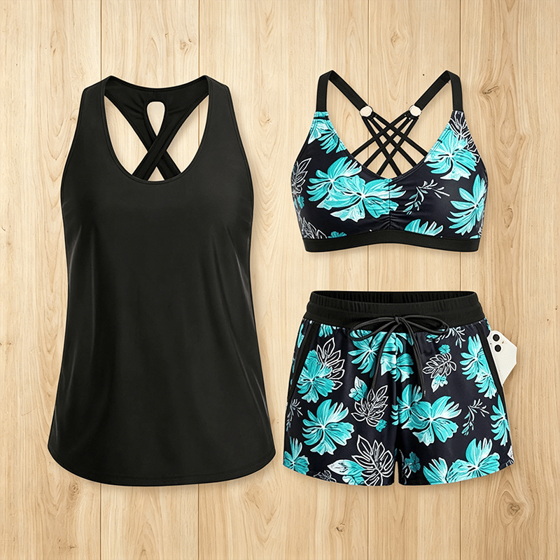🔥Aqua Eve Three Piece Tankini with Shorts🩱