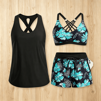 🔥Aqua Eve Three Piece Tankini with Shorts🩱