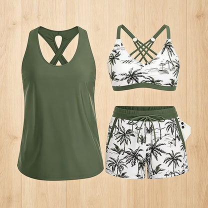 🔥Aqua Eve Three Piece Tankini with Shorts🩱