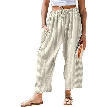 【SS26 Collection】TARSE Womens Wide Leg Gingham Striped Plaid Pants Casual Barrel Loose Drawstring Low Waist Palazzo Harem Pants with Pockets