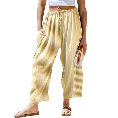 【SS26 Collection】TARSE Womens Wide Leg Gingham Striped Plaid Pants Casual Barrel Loose Drawstring Low Waist Palazzo Harem Pants with Pockets