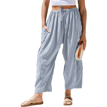 【SS26 Collection】TARSE Womens Wide Leg Gingham Striped Plaid Pants Casual Barrel Loose Drawstring Low Waist Palazzo Harem Pants with Pockets